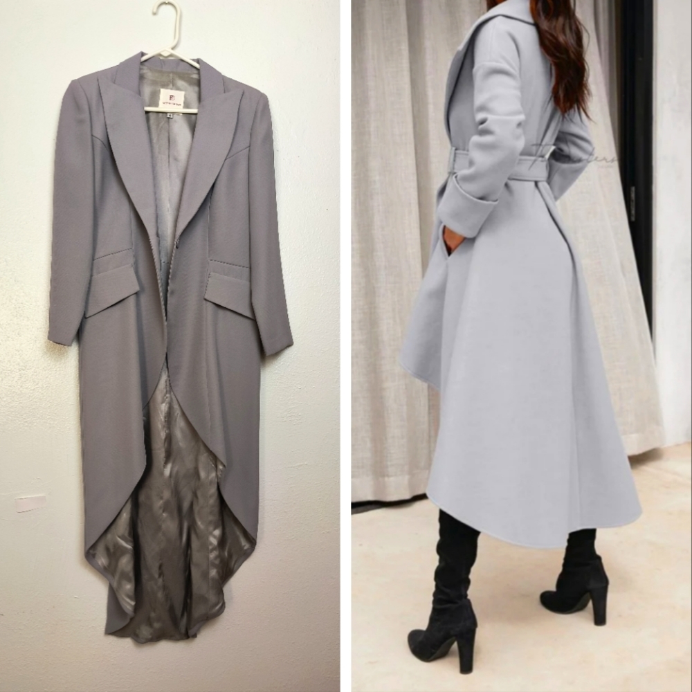 Morning Coat Tailored Blazer Asymmetrical Cut Gray Size 4 High Street Style